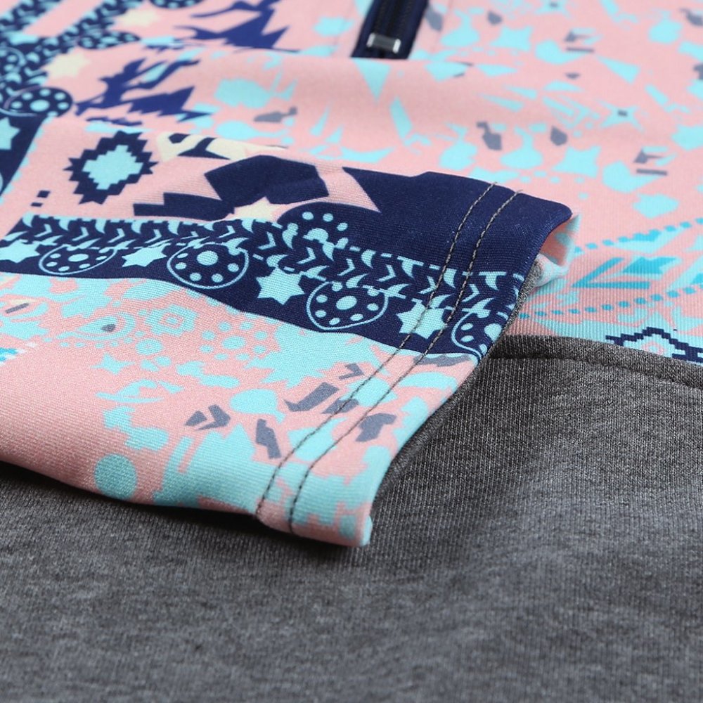 Gray Boho Print Color Block Patchwork Zip Collar … - image 5